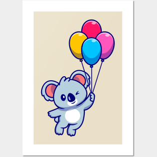 Cute Koala Floating With Balloon Posters and Art